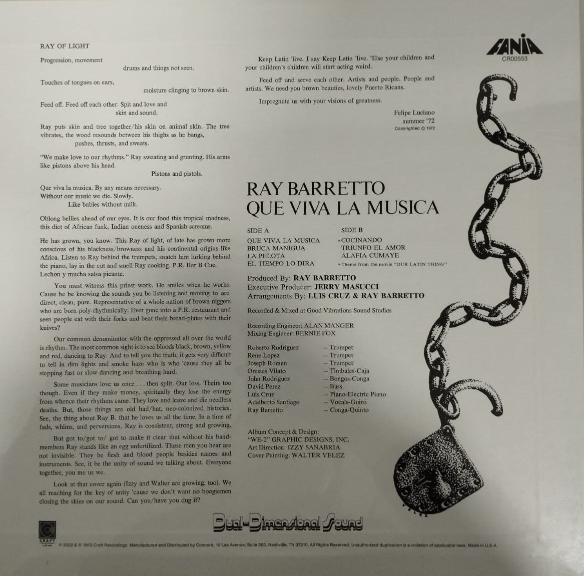 LP Ray Barretto – Que Viva La Musica