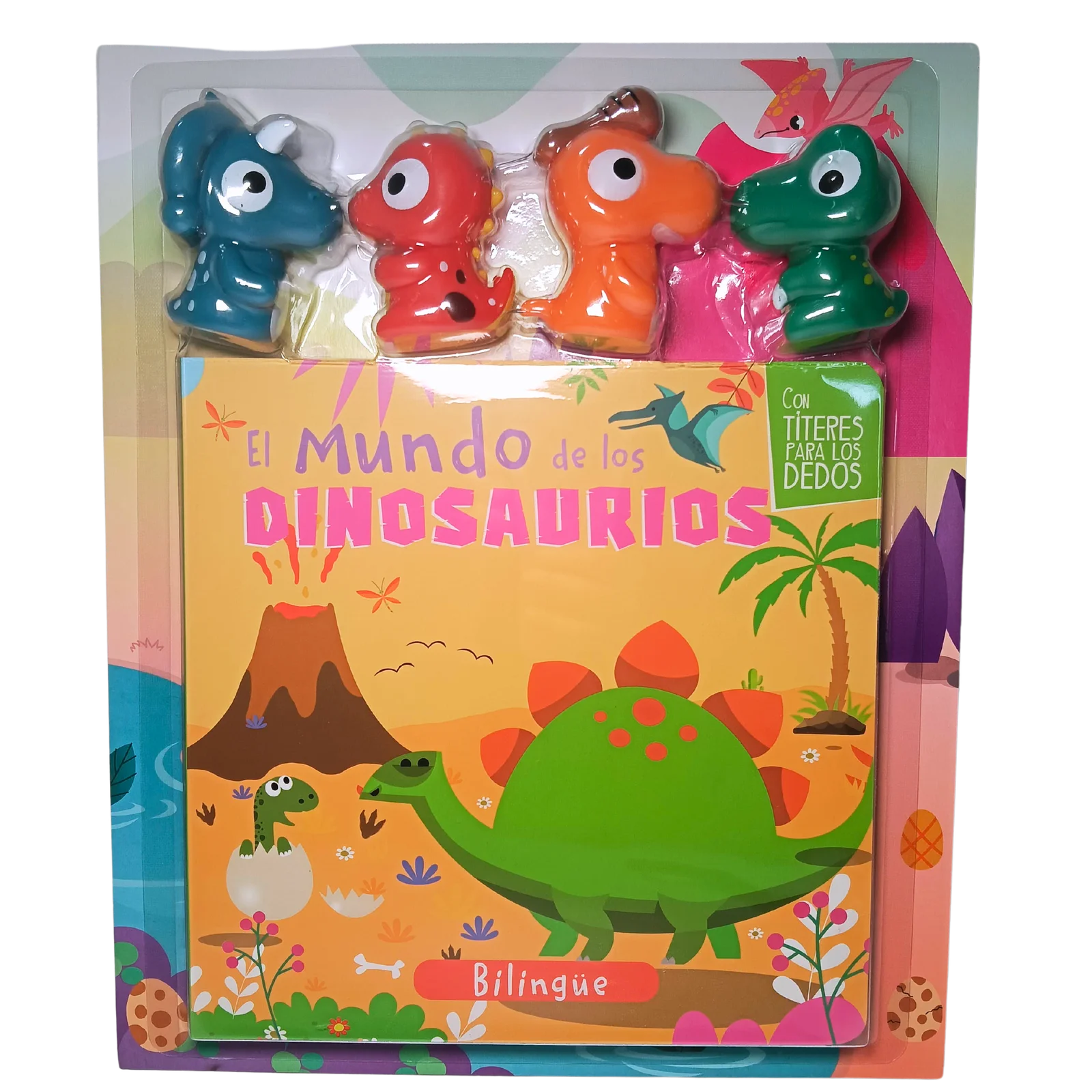 Libro El mundo de los dinosaurios con títeres para dedos