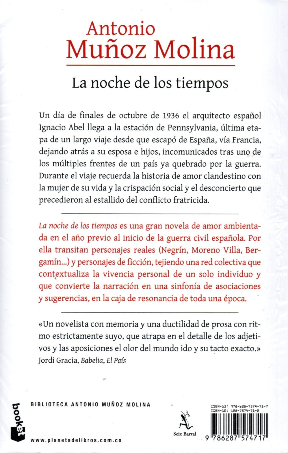 Libro Antonio Muñoz Molina - La noche de los tiempos