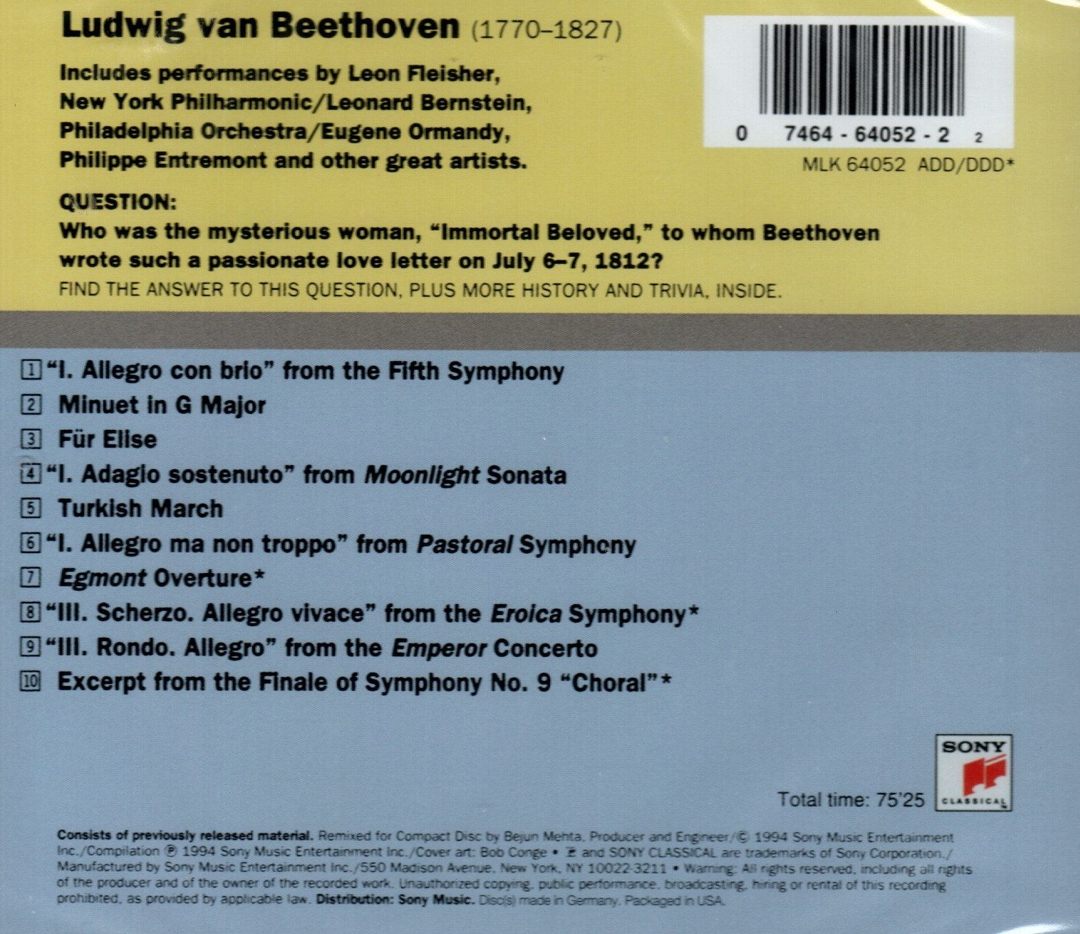 CD   Ludwig van Beethoven - Greatest Htis CD