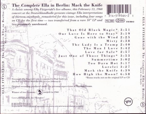 CD Ella Fitzgerald – The Complete Ella In Berlin: Mack The Knife